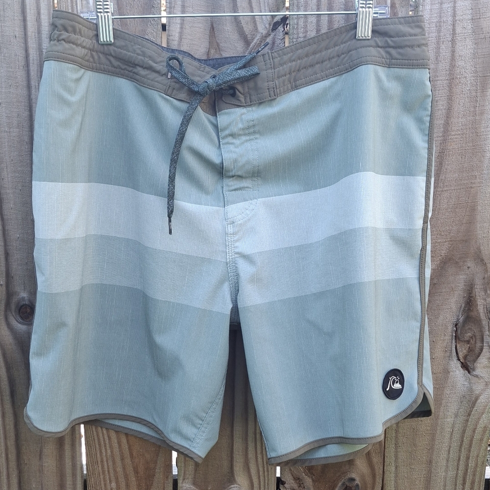 Quiksilver Men's Swim Shorts in Green and White